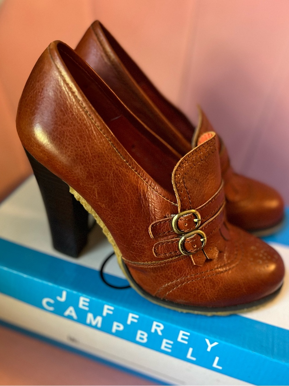 Jeffrey Campbell Ibiza Buckle Brogue Coffee Leather Heels Twee Modcloth